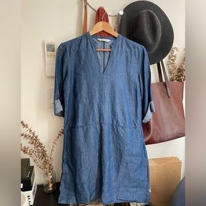 Zara chambray denim linen midi dress size small